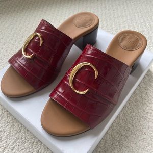 Chloé C Crocodile-effect mule slides